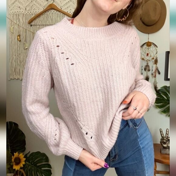 Gap Wool Alpaca Chunky Knit Light Pink Brushed Pointe Sweater Small - Picture 1 of 8